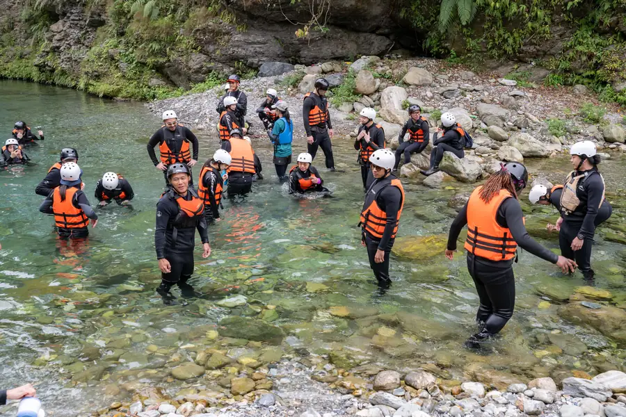Nomads wading and playing in a Hualien creek