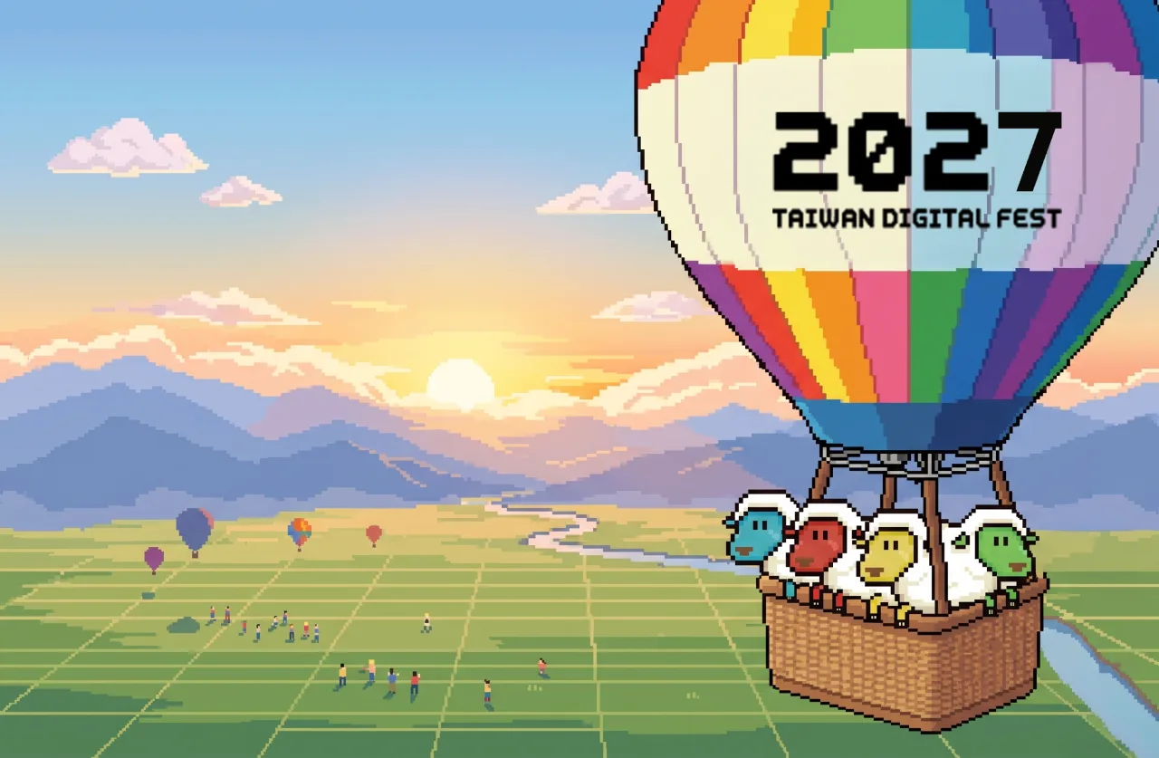 Pixel sheep in a hot-air balloon over the rift valley